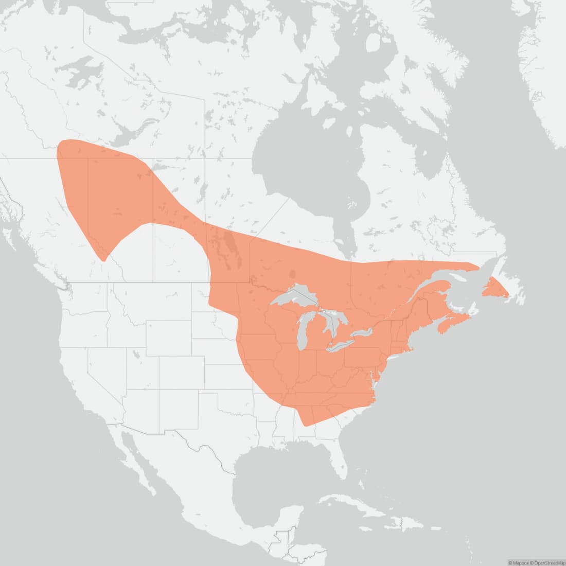 Range map for Northern Myotis