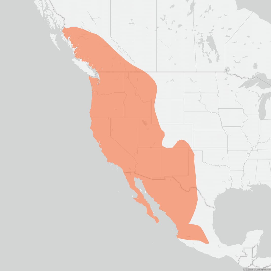 Range map for Yuma Myotis