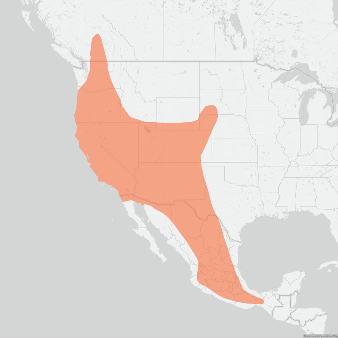 Range map for Fringed Myotis