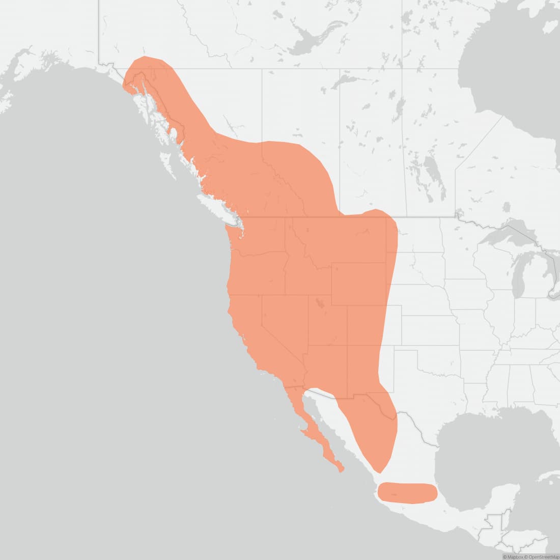 Range map for Long-legged Myotis