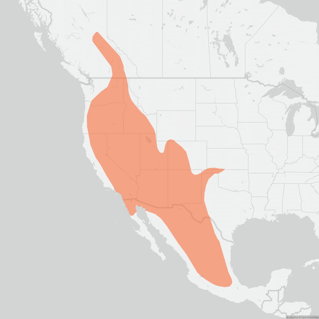 Range map for Dark-nosed Small-footed Myotis