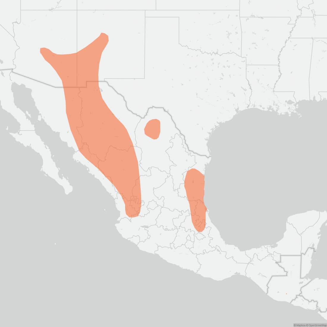 Range map for Southwestern Myotis