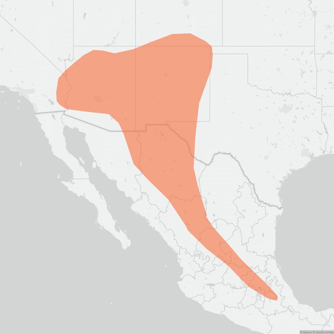 Range map for Arizona Myotis