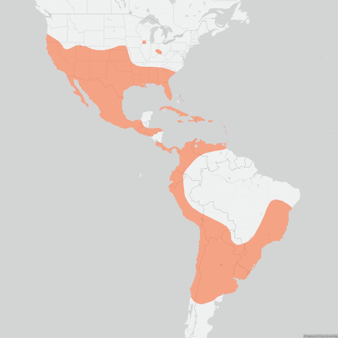 Range map for Mexican Free-tailed Bat