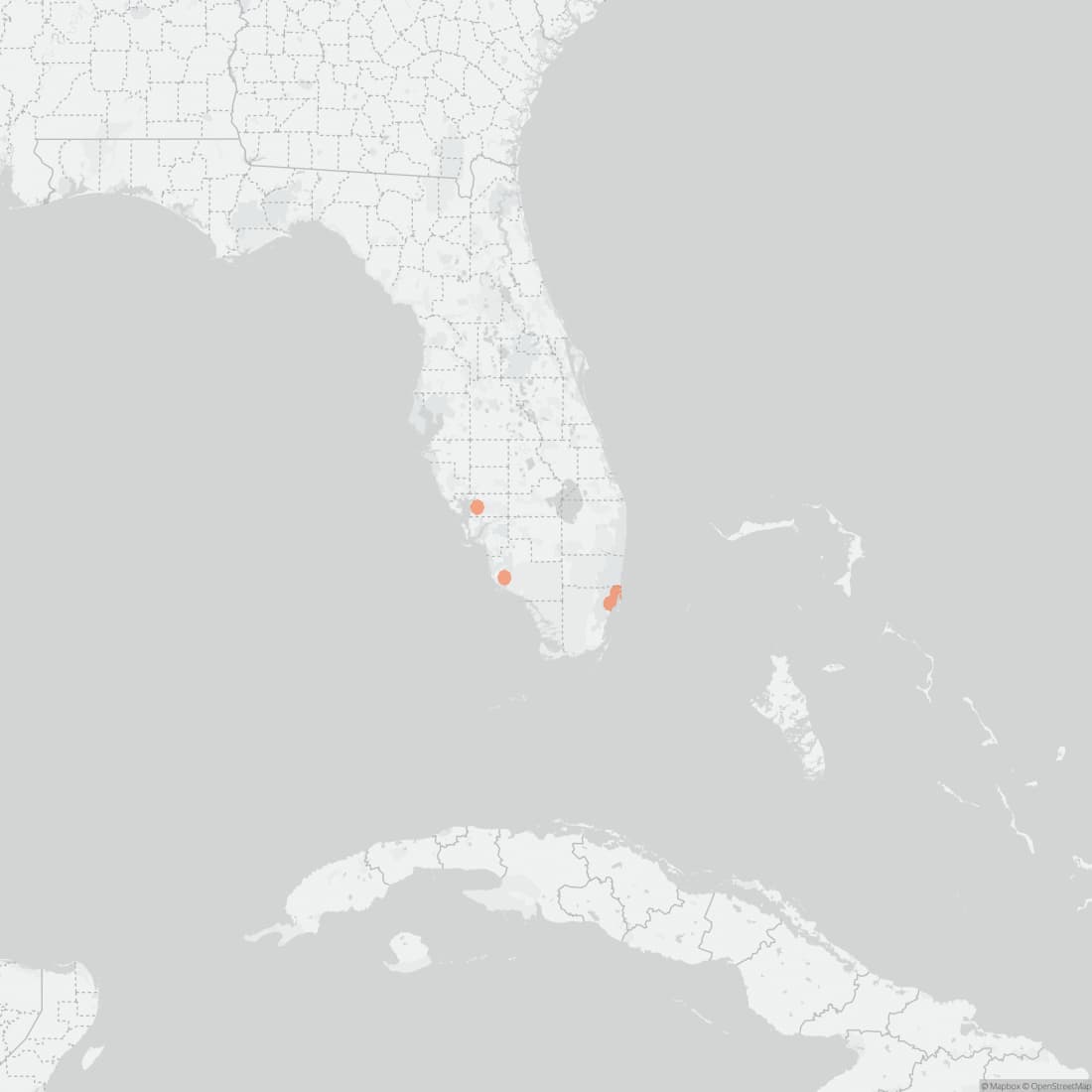 Range map for Florida Bonneted Bat