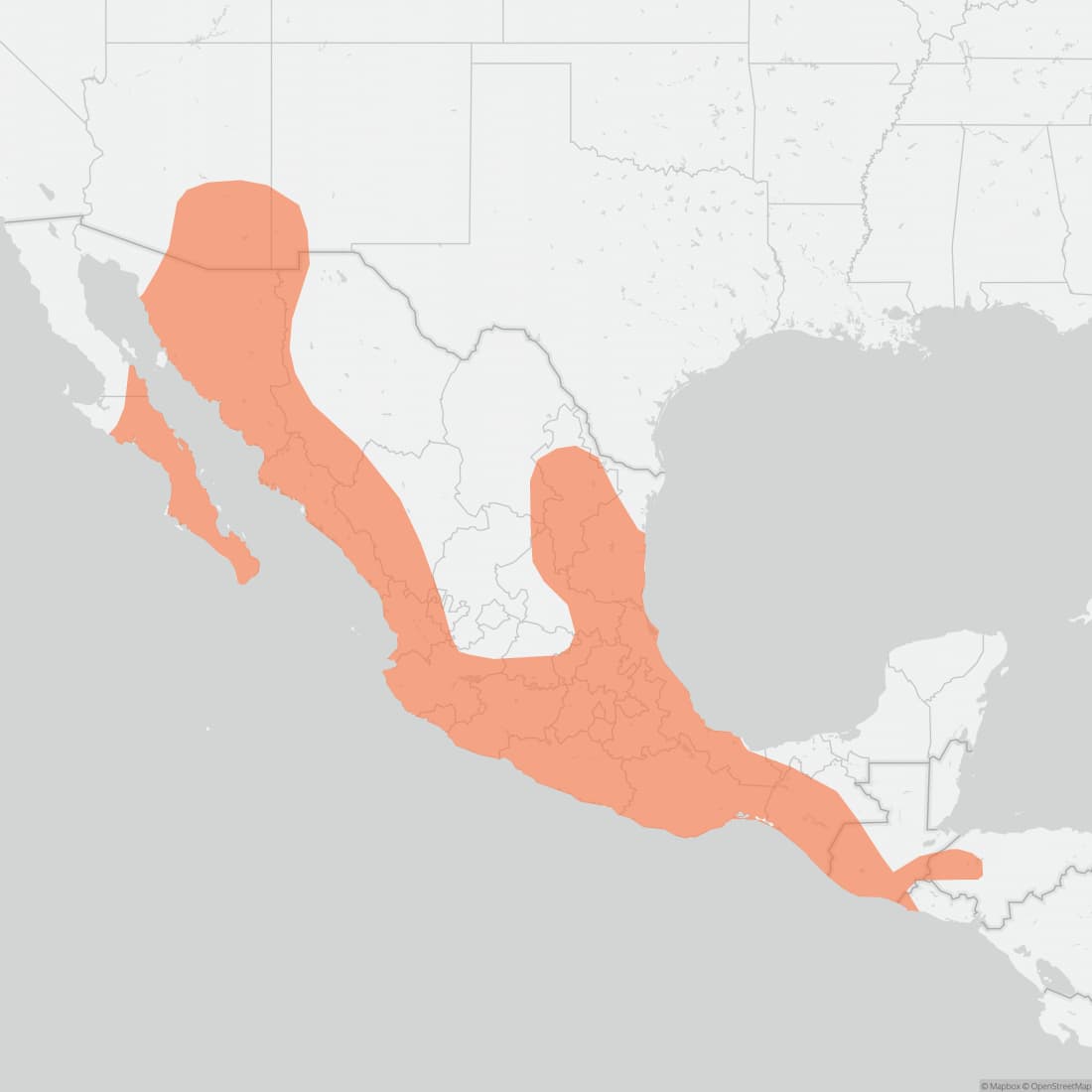 Range map for Lesser Long-nosed Bat