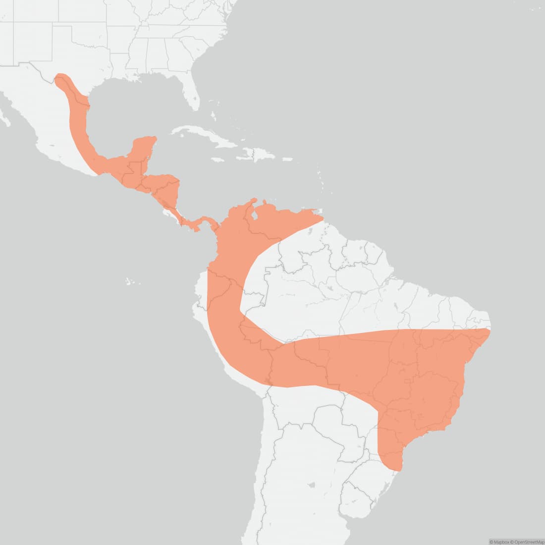Range map for Hairy-legged Vampire Bat