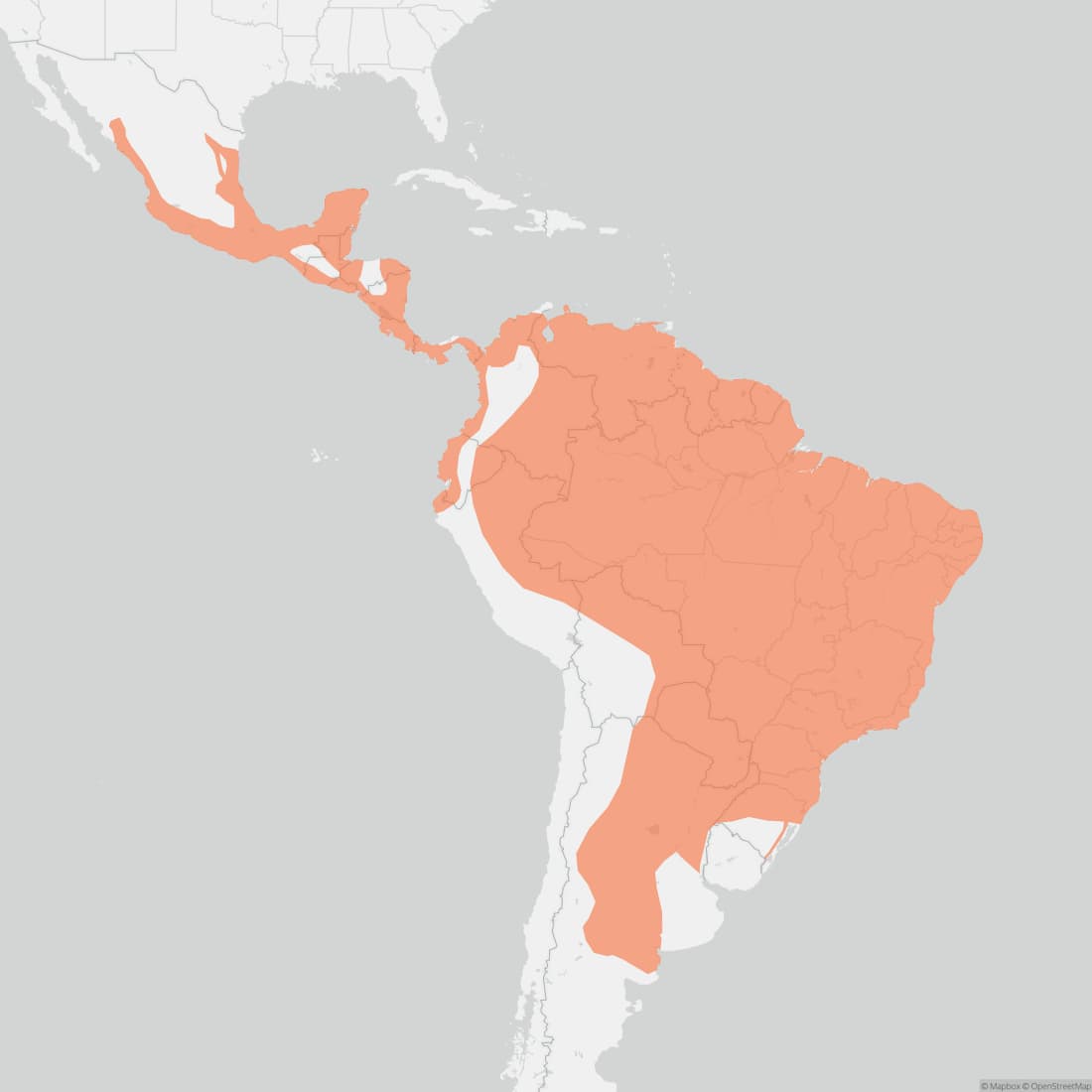 Range map for Jaguarundi