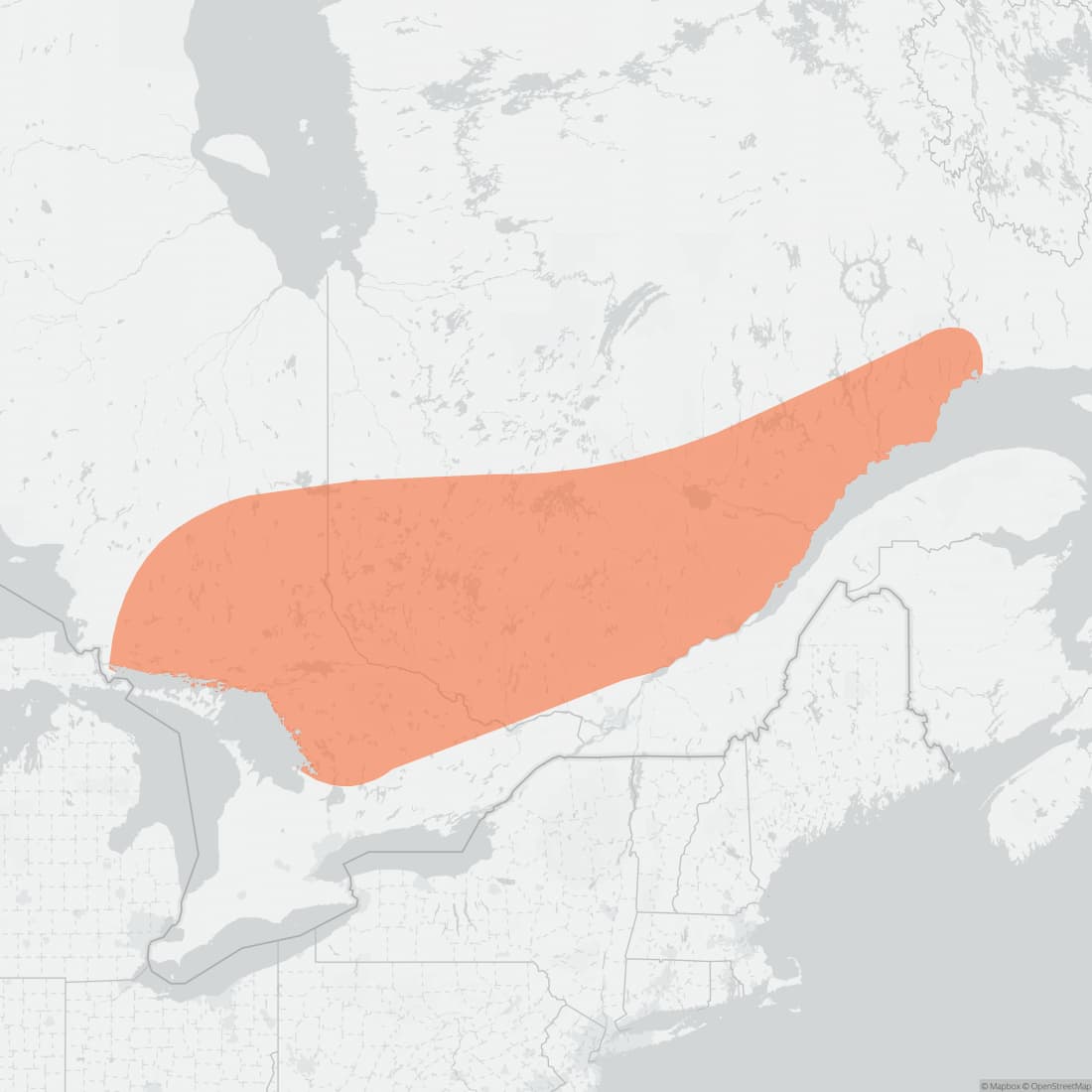 Range map for Eastern Wolf