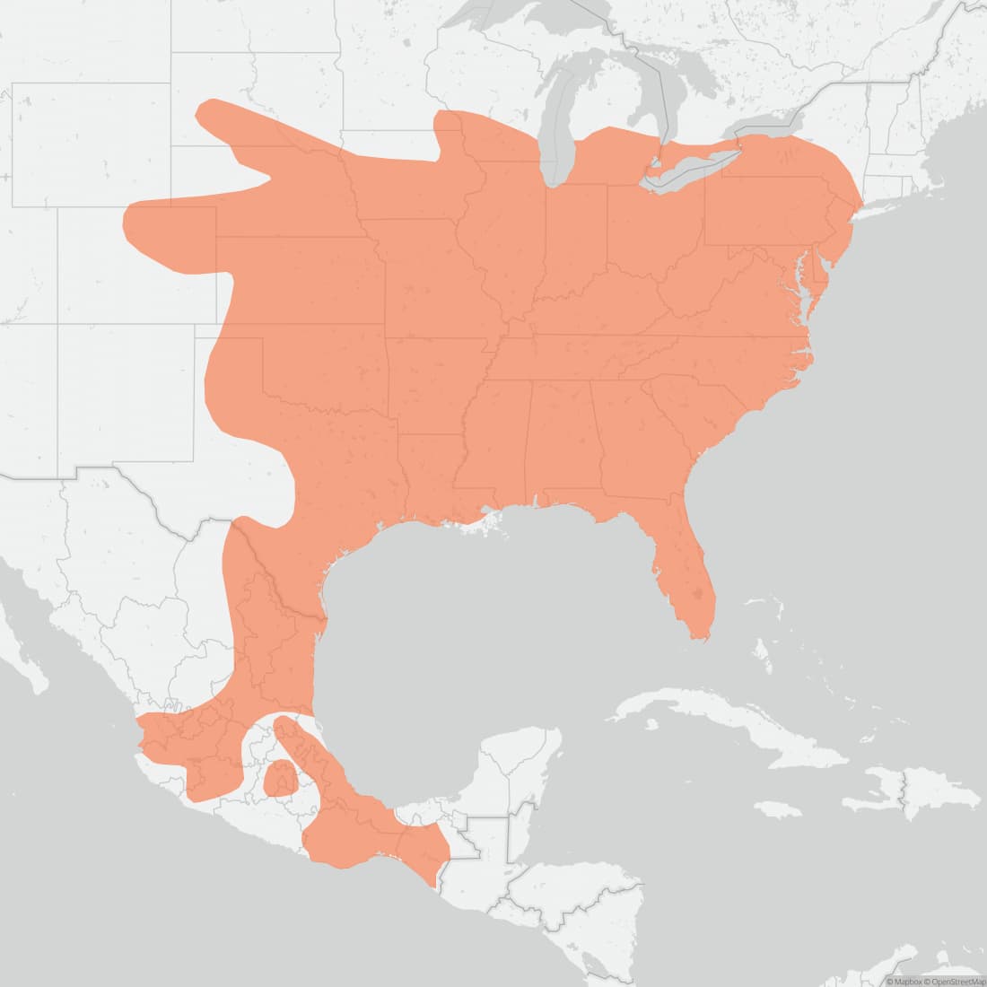 Range map for North American Least Shrew