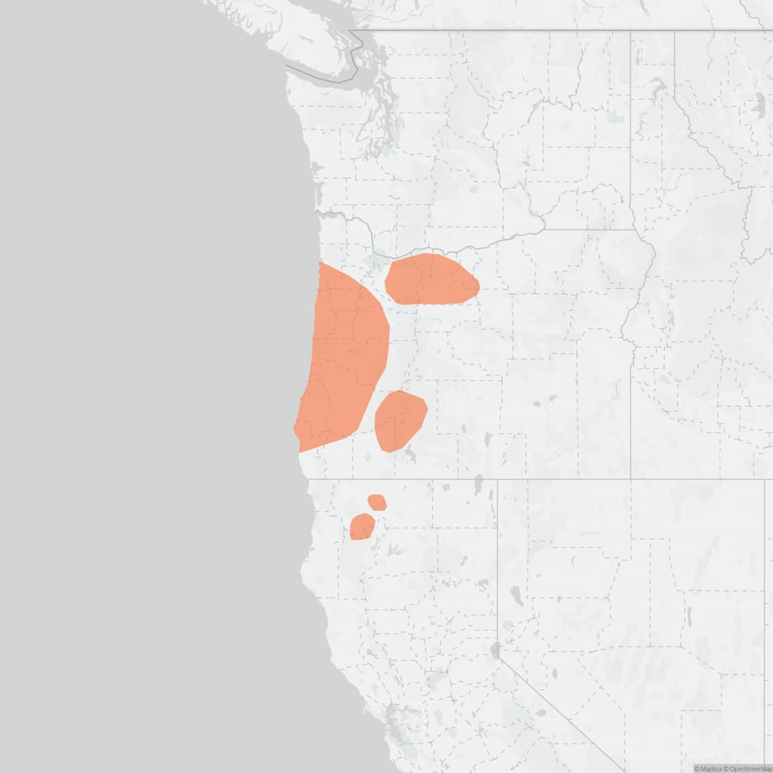 Range map for Pacific Shrew