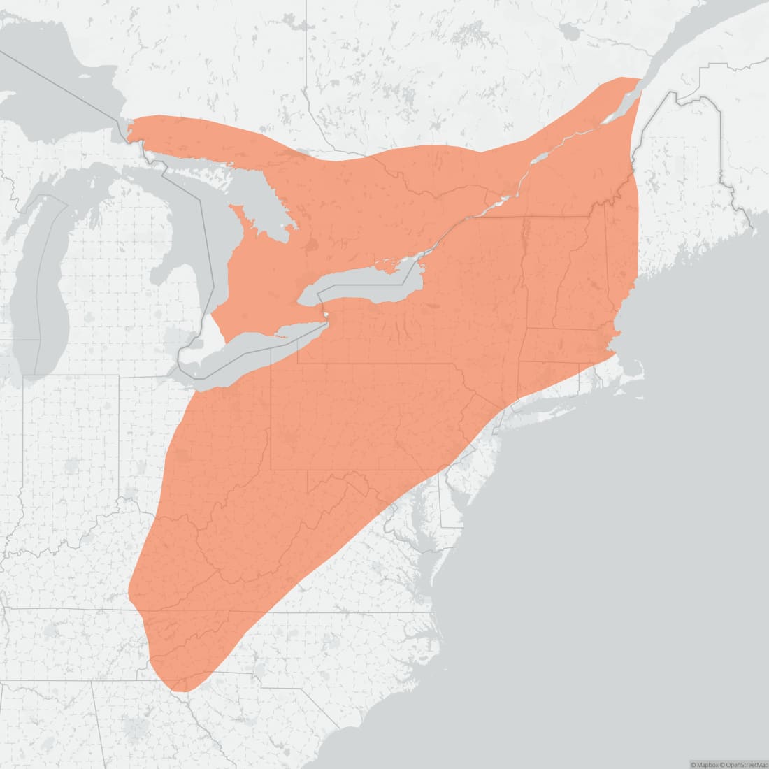 Range map for Hairy-tailed Mole