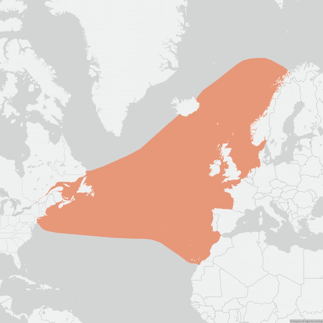 Range map for Sowerby's Beaked Whale
