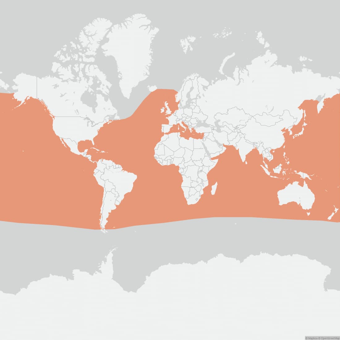Range map for Cuvier's Beaked Whale