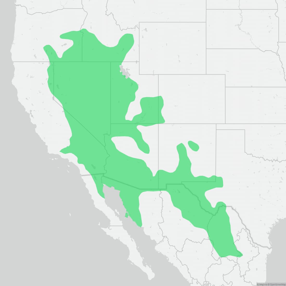 Range map for Long-nosed Leopard Lizard