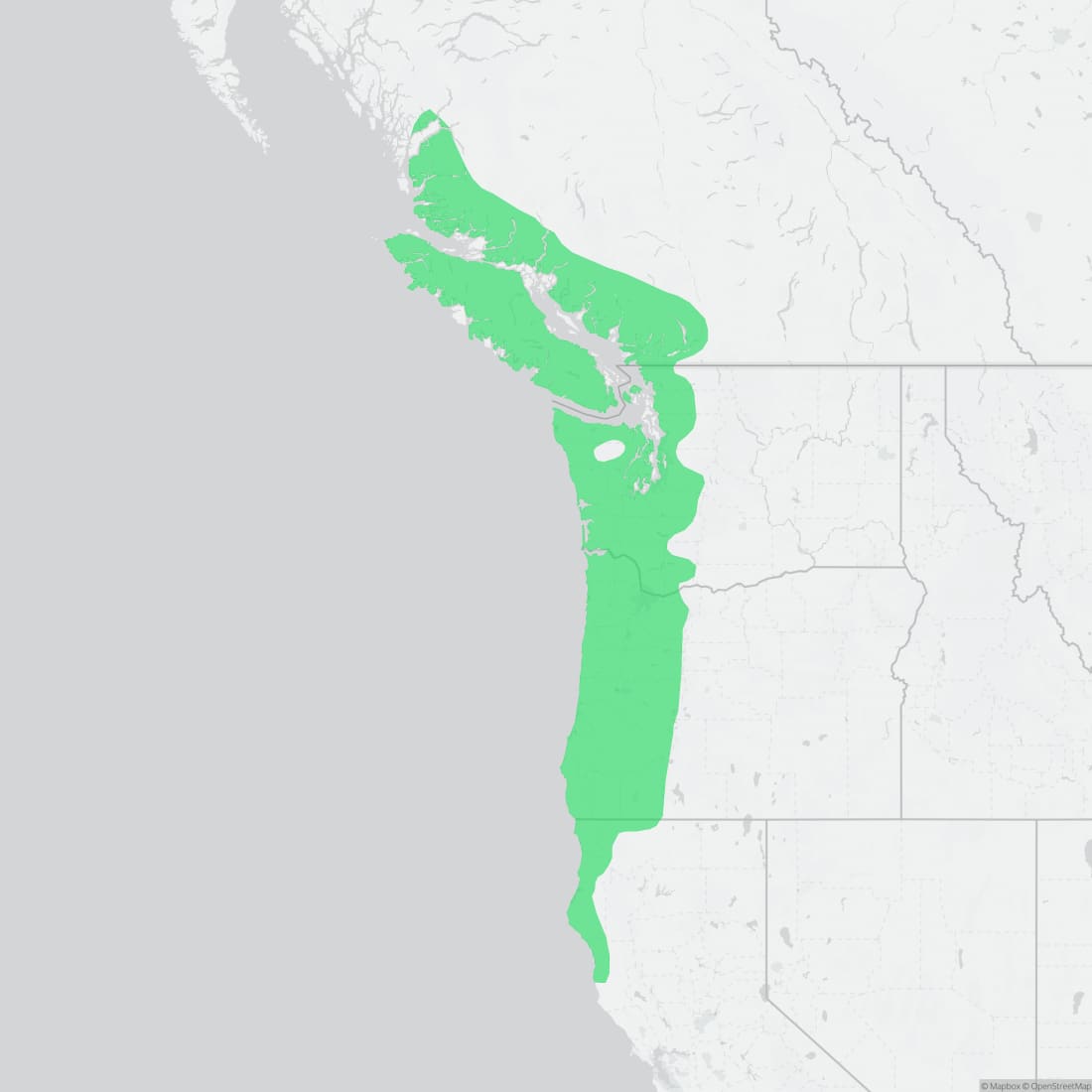 Range map for Northern Red-legged Frog