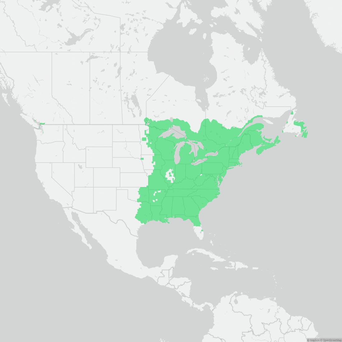 Range map for Green Frog
