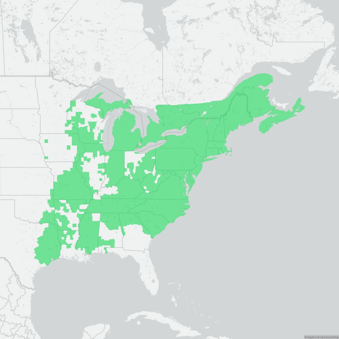 Range map for Pickerel Frog