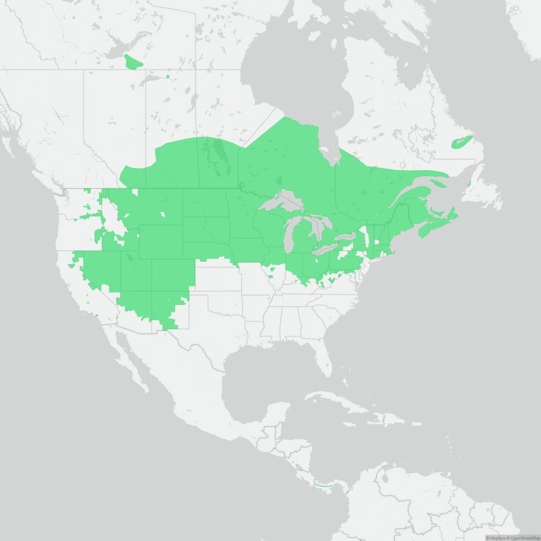 Range map for Northern Leopard Frog