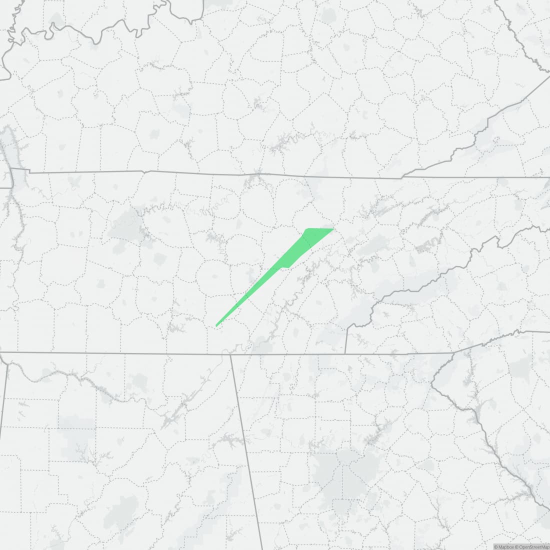 Range map for Cumberland Dusky Salamander
