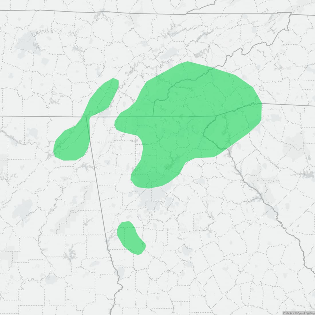 Range map for Ocoee Salamander