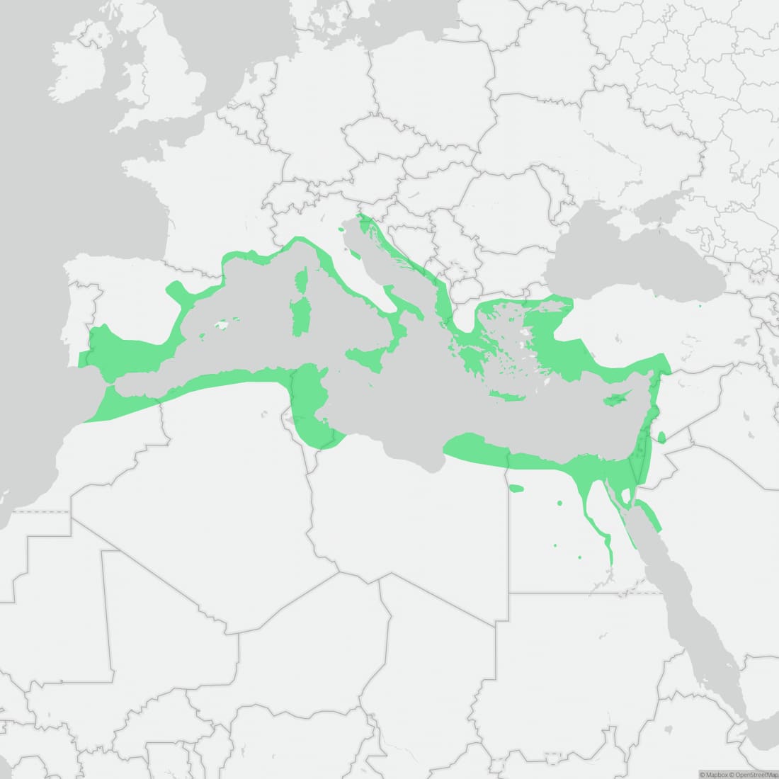 Range map for Mediterranean House Gecko