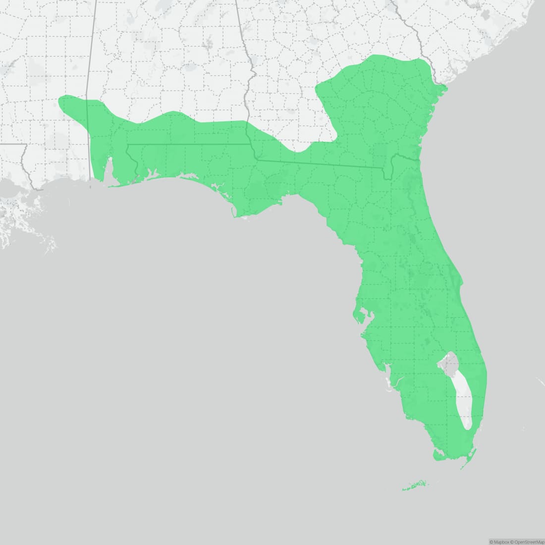Range map for Eastern Indigo Snake