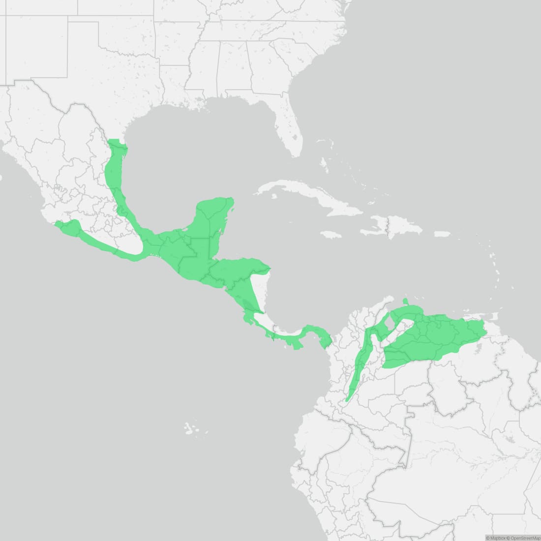 Range map for Mexican White-lipped Frog