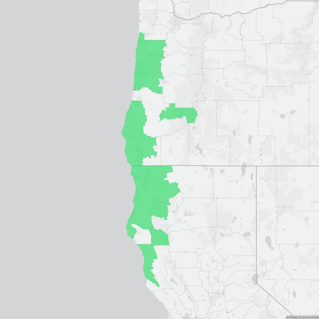 Range map for Southern Torrent Salamander
