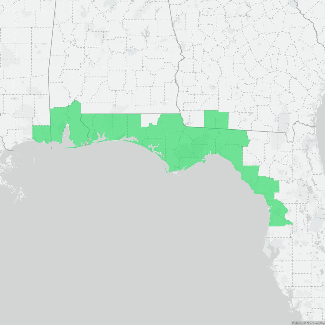 Range map for One-toed Amphiuma