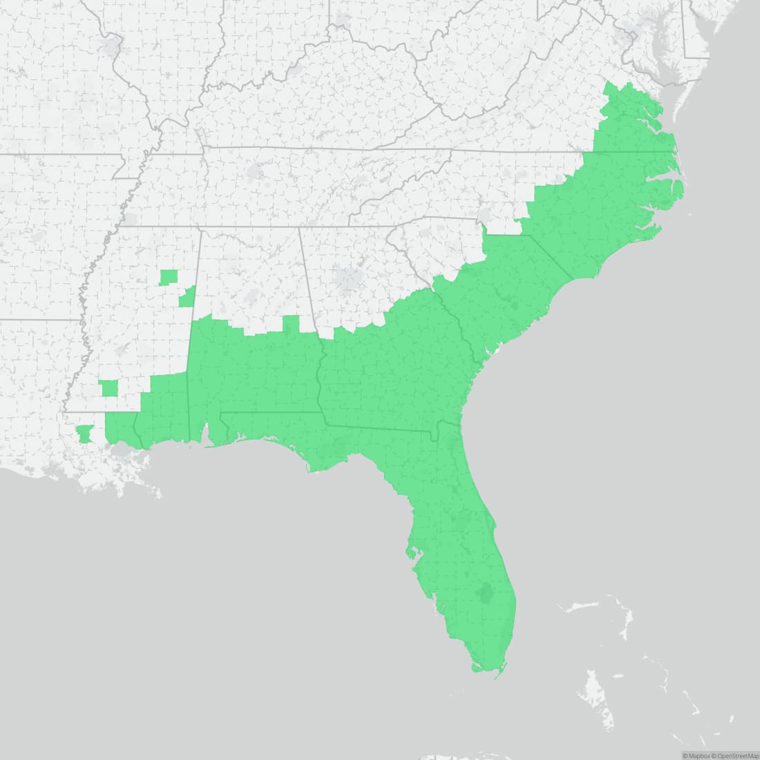 Range map for Two-toed Amphiuma