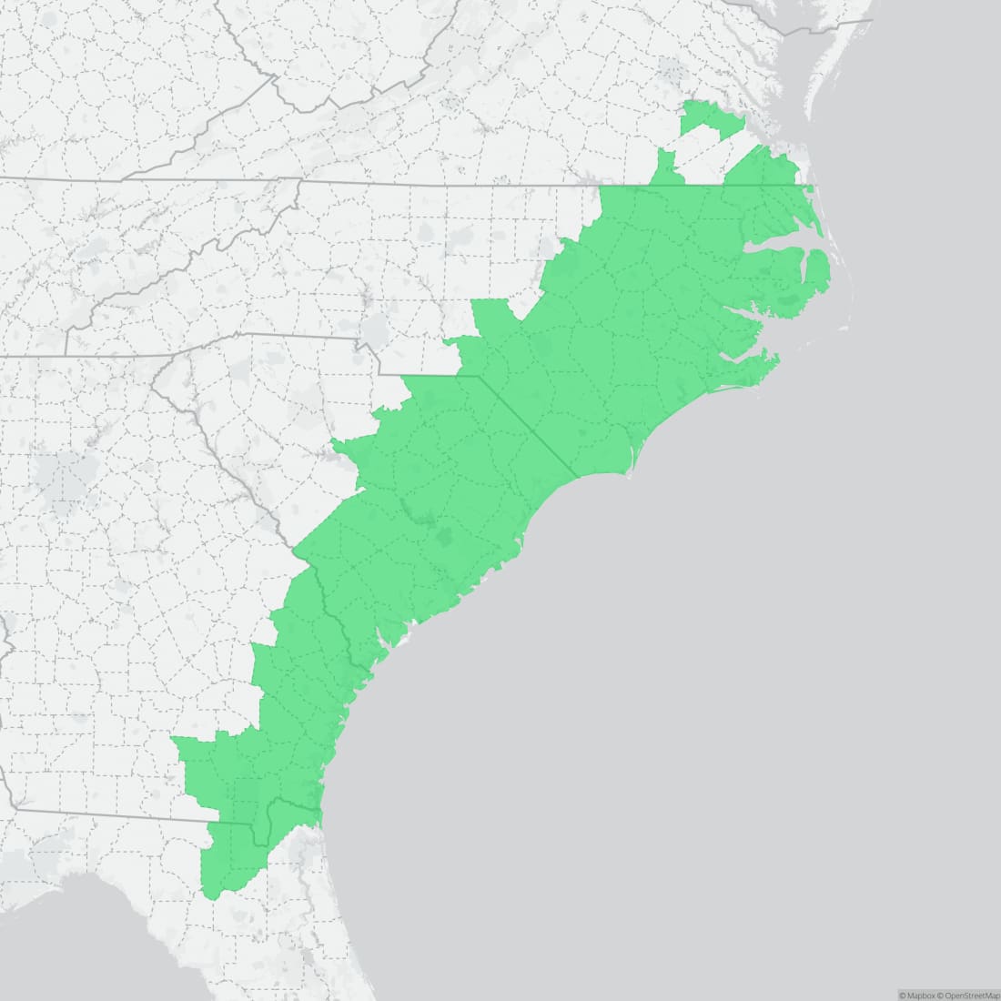 Range map for Many-lined Salamander