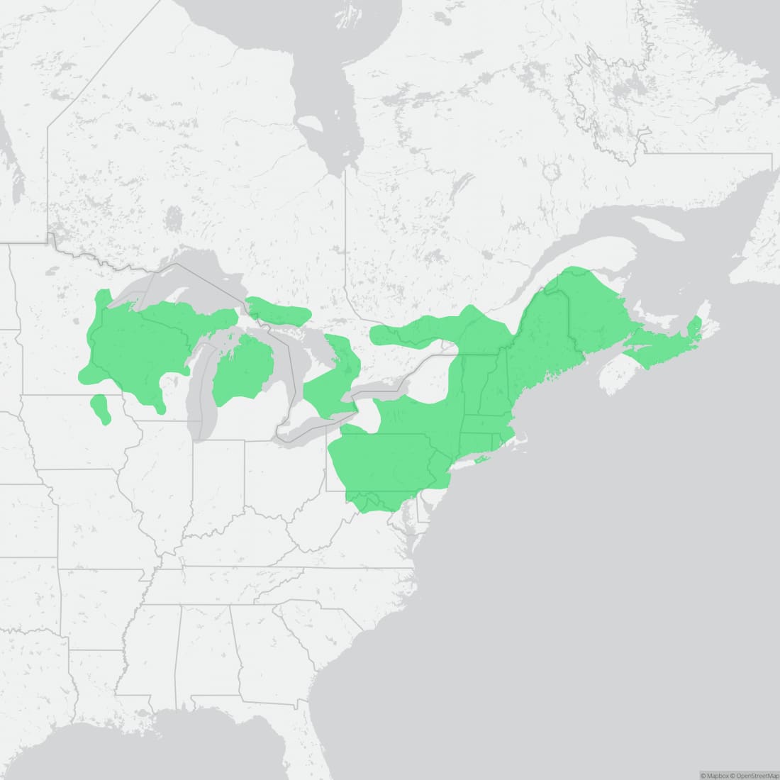 Range map for Wood Turtle