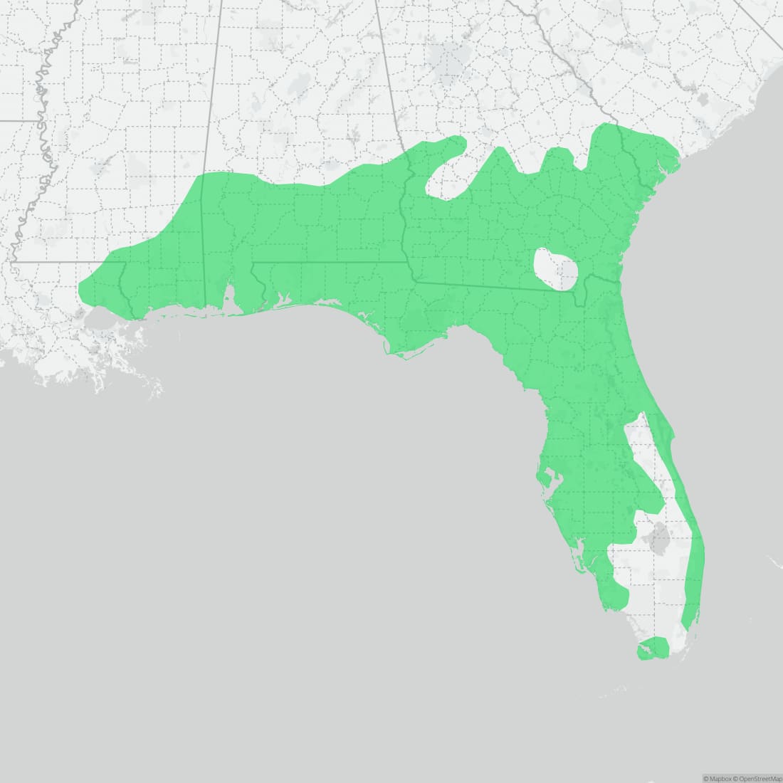 Range map for Gopher Tortoise