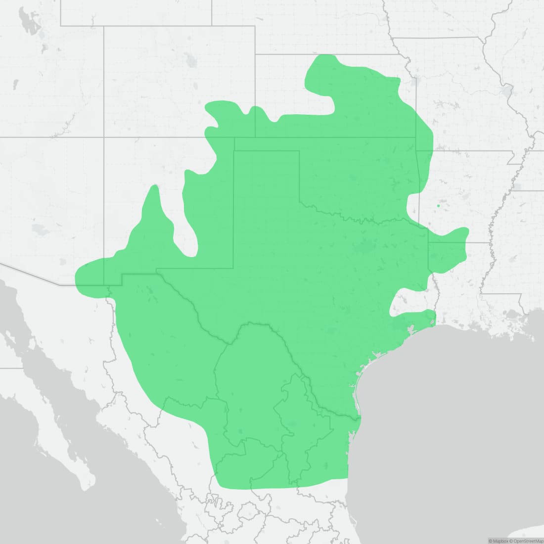 Range map for Texas Horned Lizard