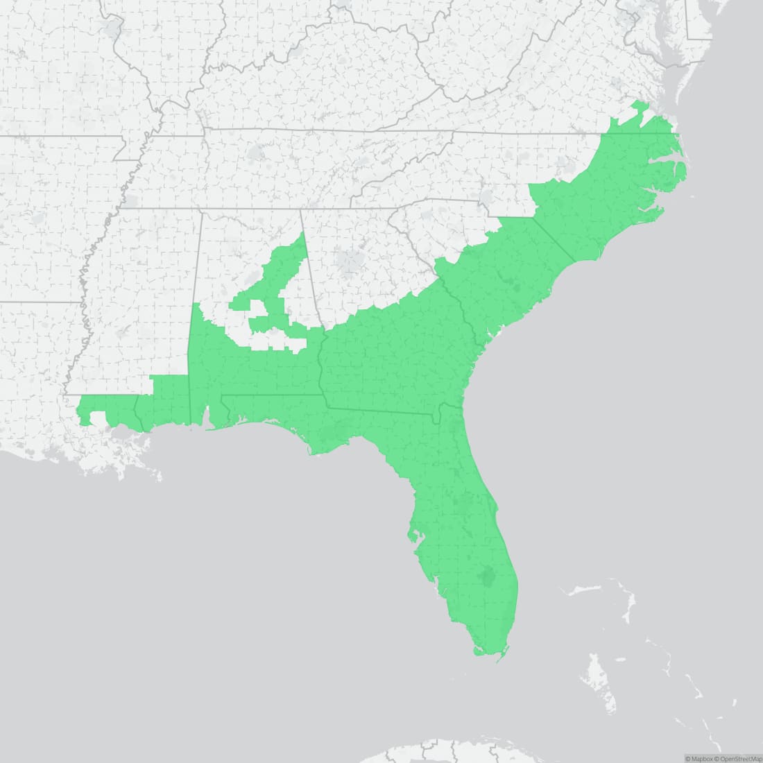 Range map for Oak Toad