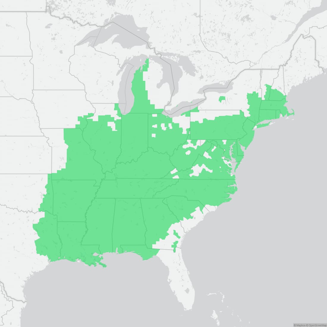 Range map for Fowler's Toad