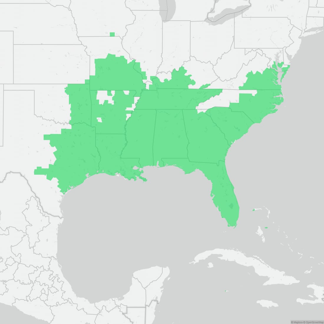 Range map for Eastern Narrow-mouthed Toad