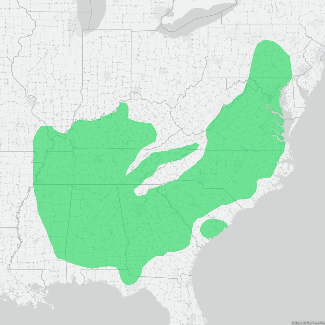Range map for Upland Chorus Frog