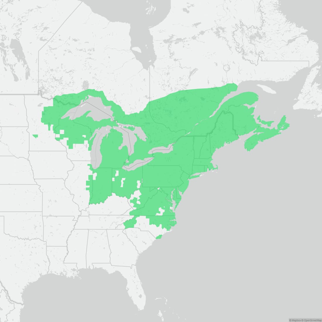 Range map for Eastern Red-backed Salamander