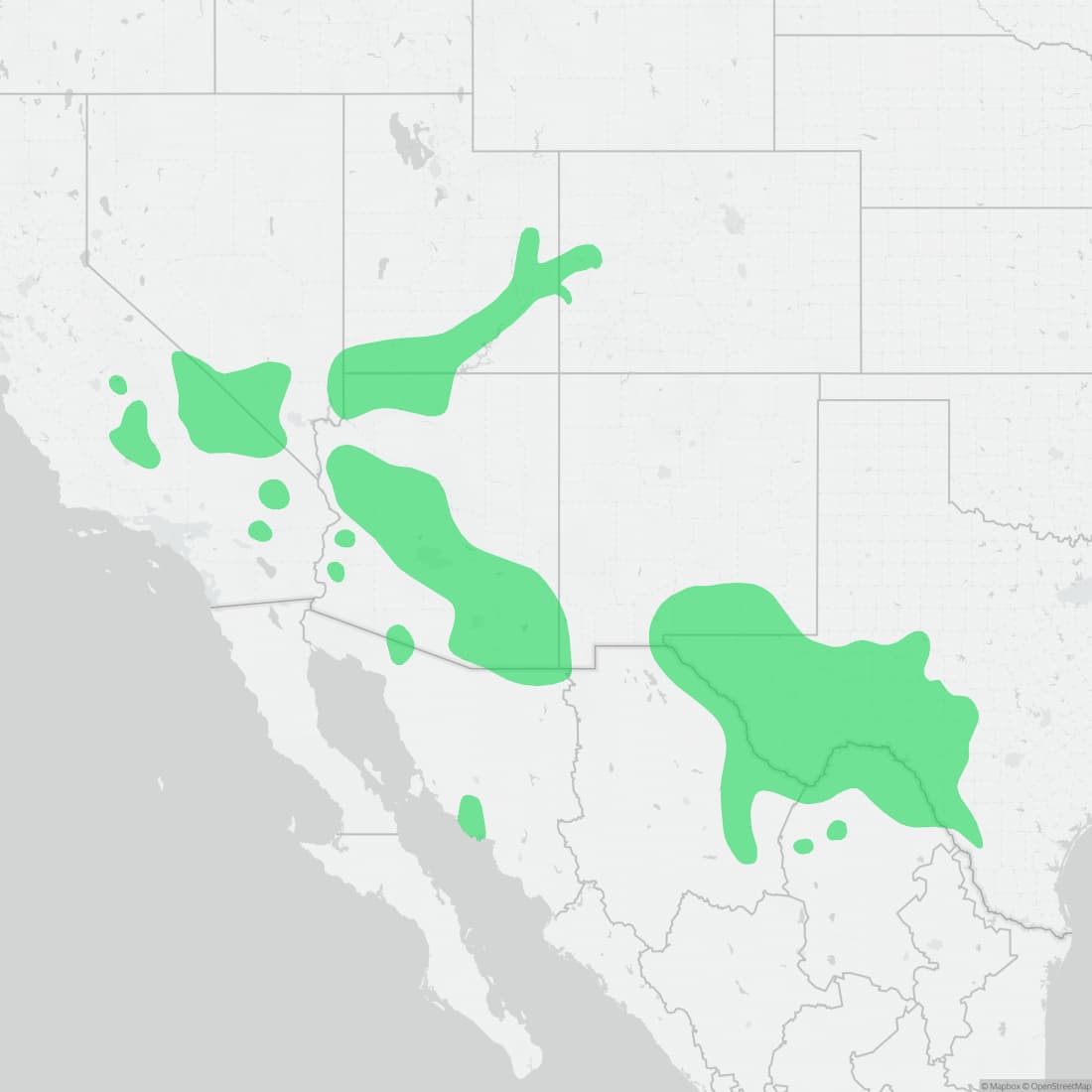 Range map for Southwestern Blackhead Snake