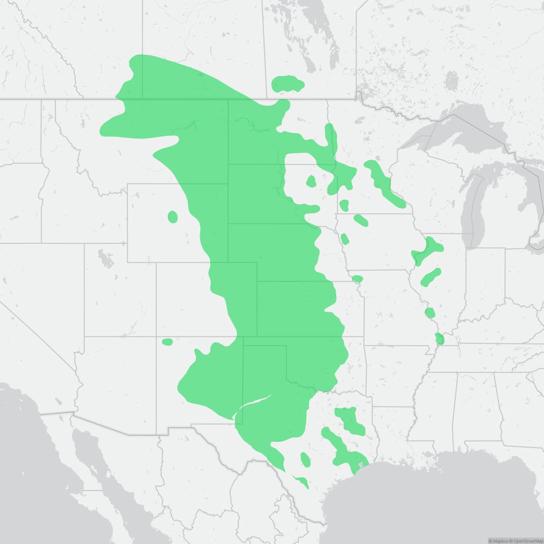 Range map for Plains Hognose Snake