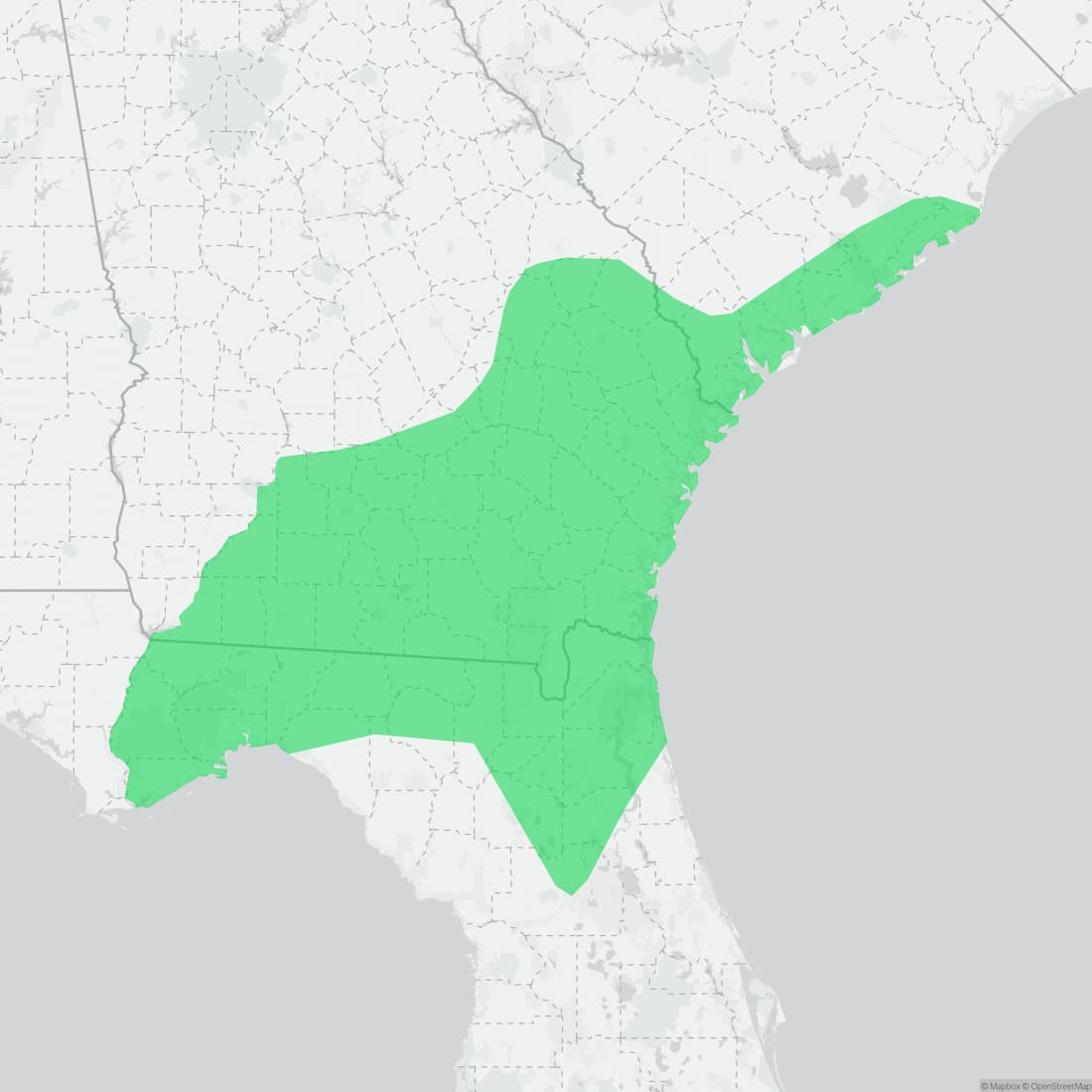 Range map for Frosted Flatwoods Salamander