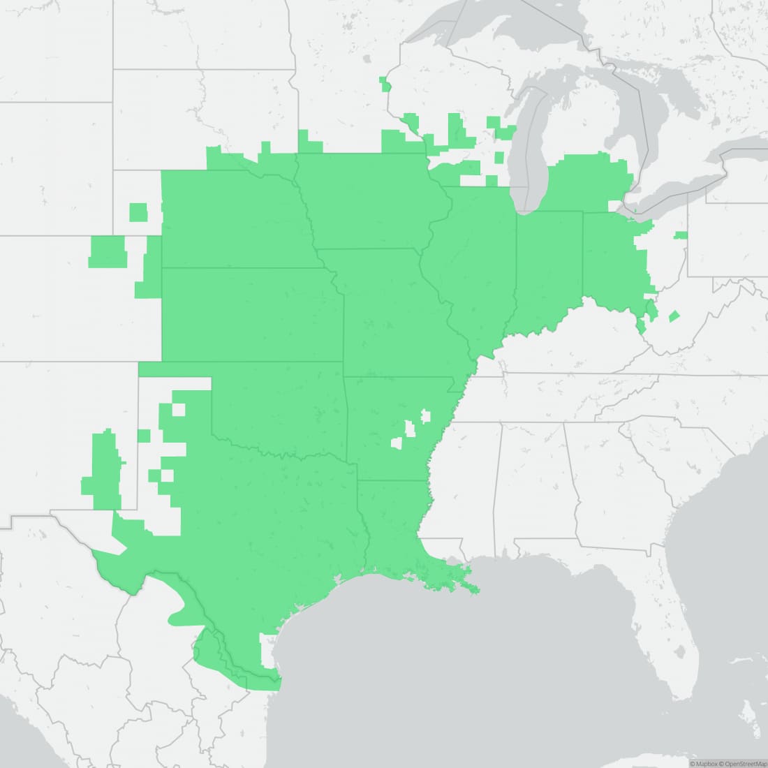 Range map for Blanchard's Cricket Frog
