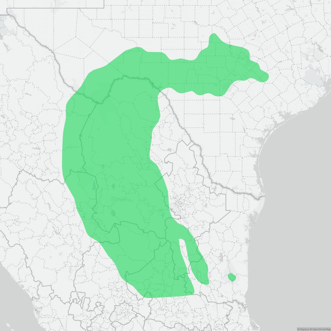 Range map for Texas Alligator Lizard