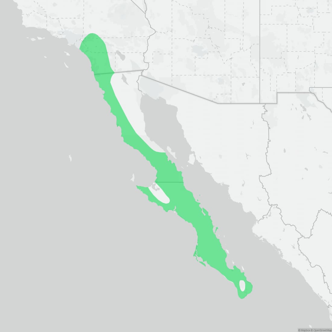 Range map for Orange-throated Whiptail