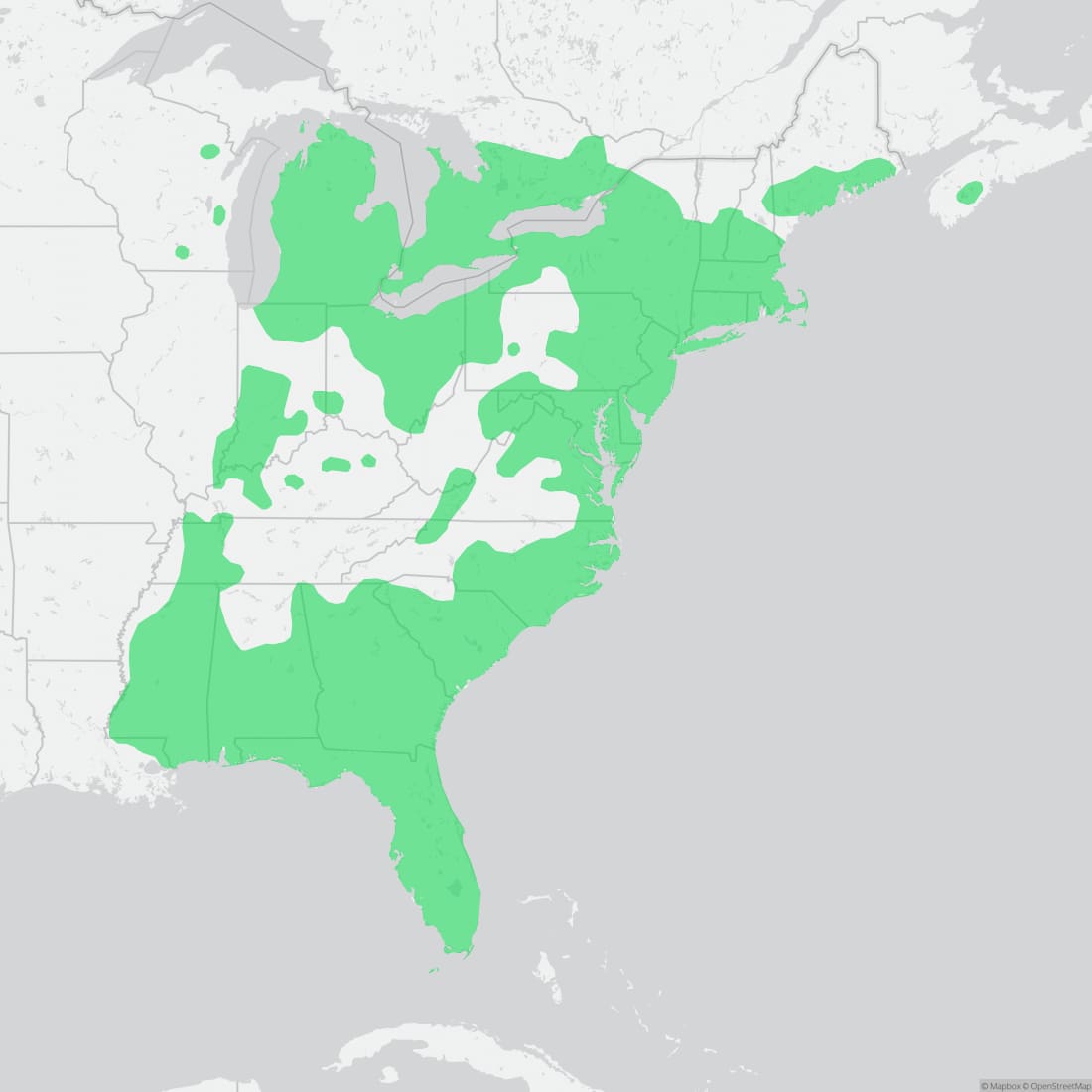 Range map for Common Ribbon Snake