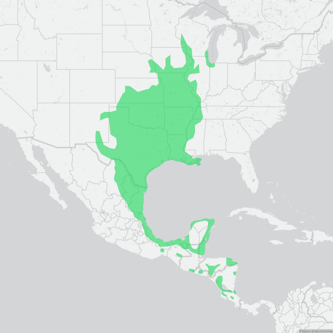 Range map for Western Ribbon Snake