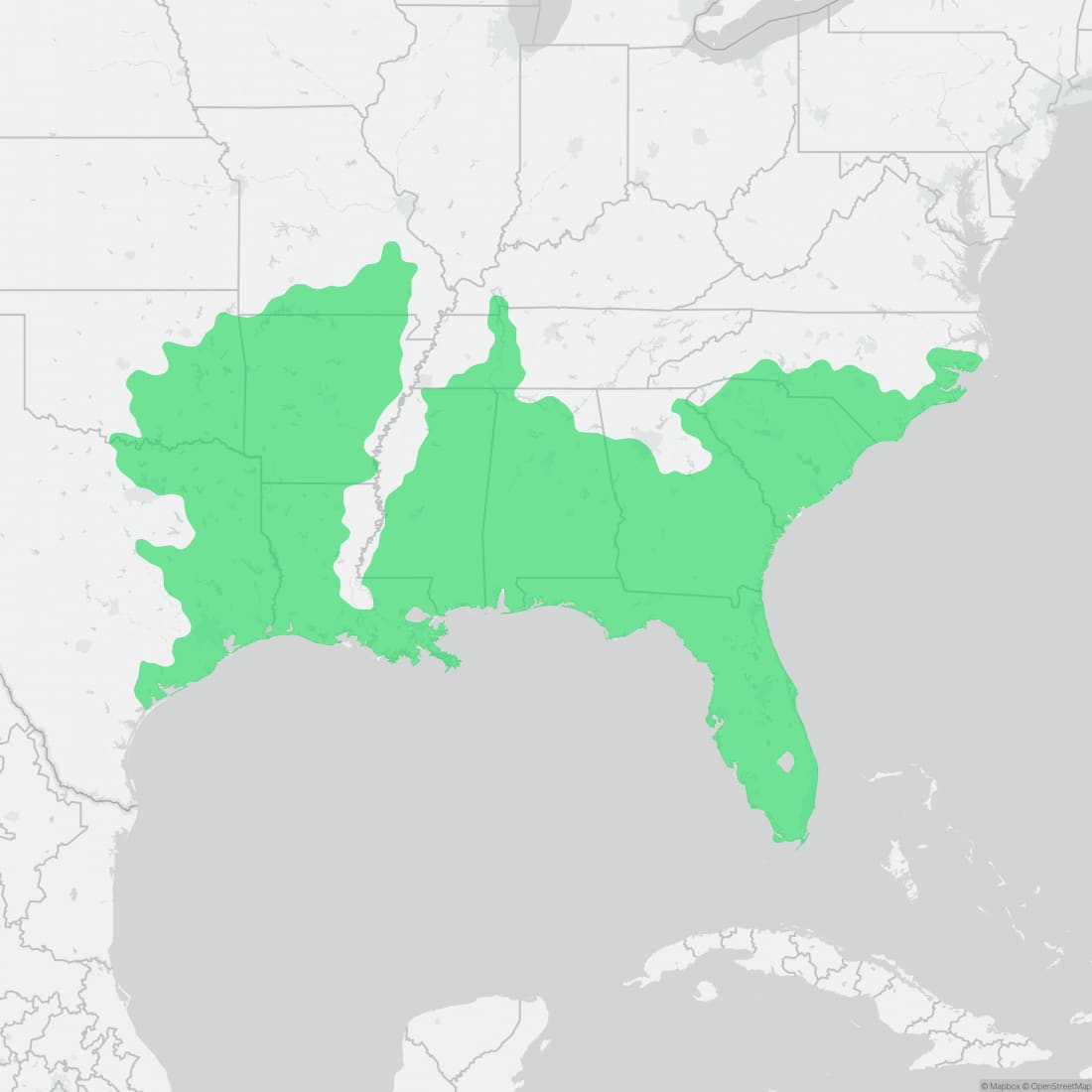 Range map for Pygmy Rattlesnake