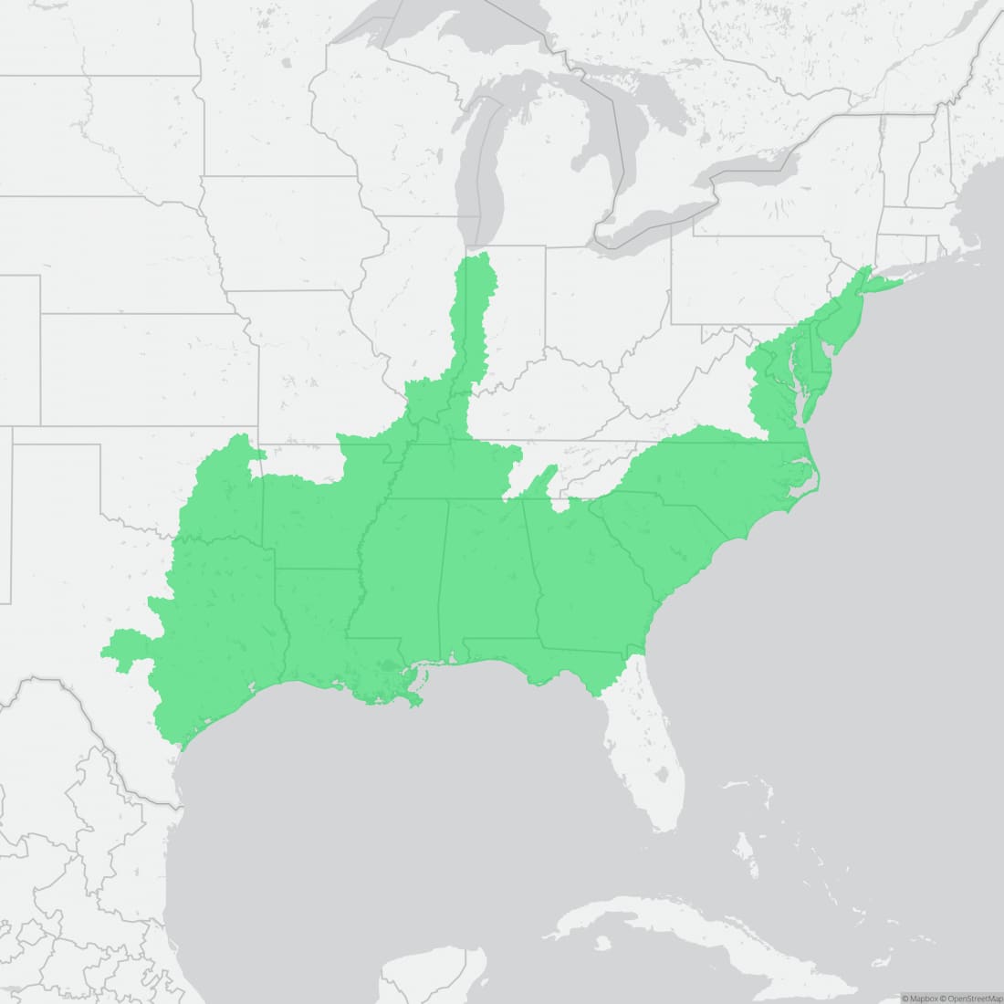 Range map for Eastern Mud Turtle